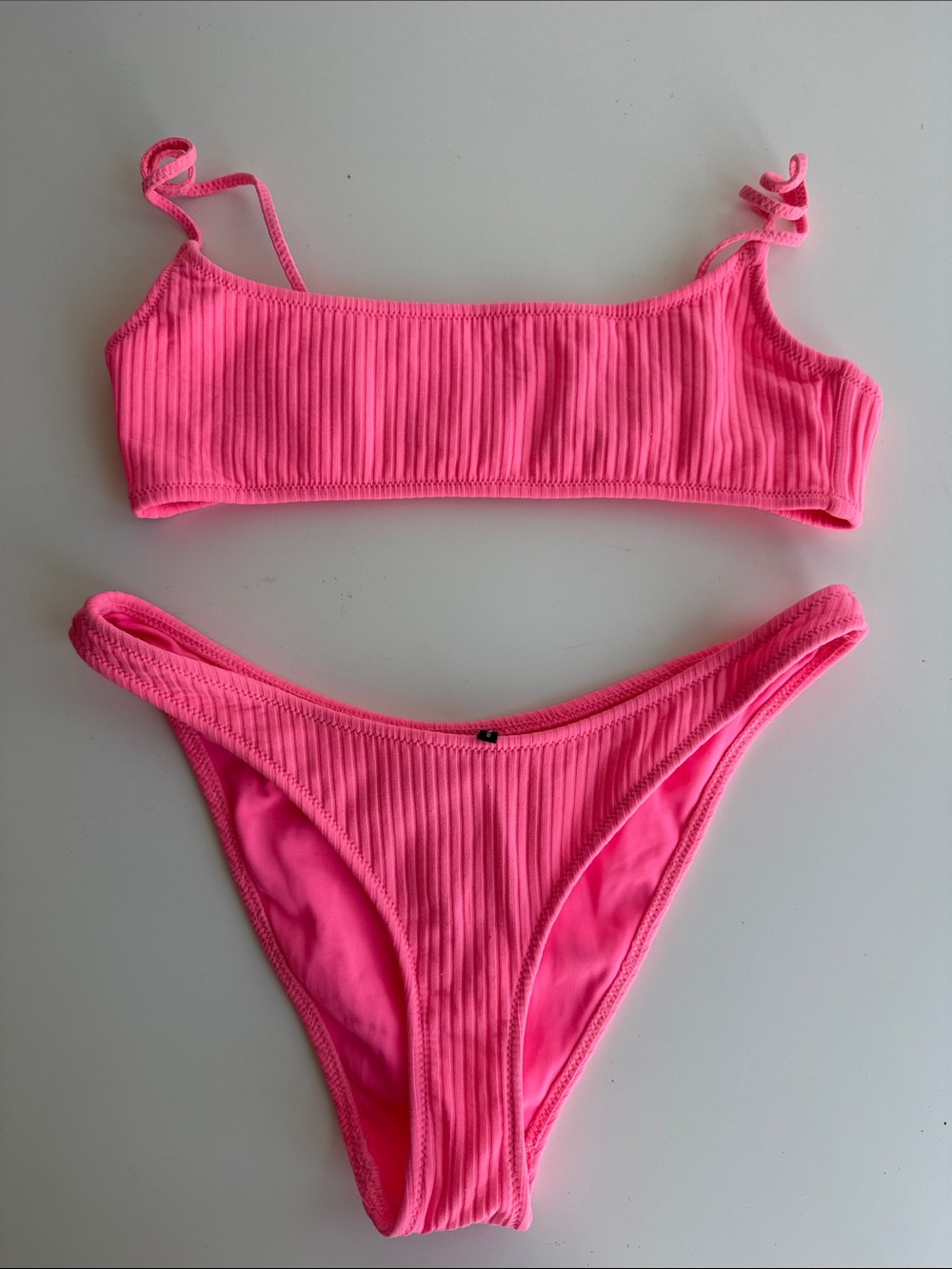 triangl swimwear Neon Pink Ribbed Bikini Set